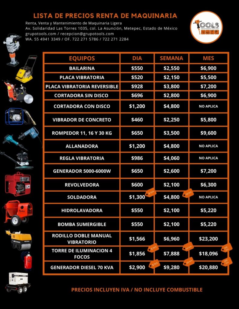 Precios De Renta De Maquinaria Para Construcción 2024 En Toluca