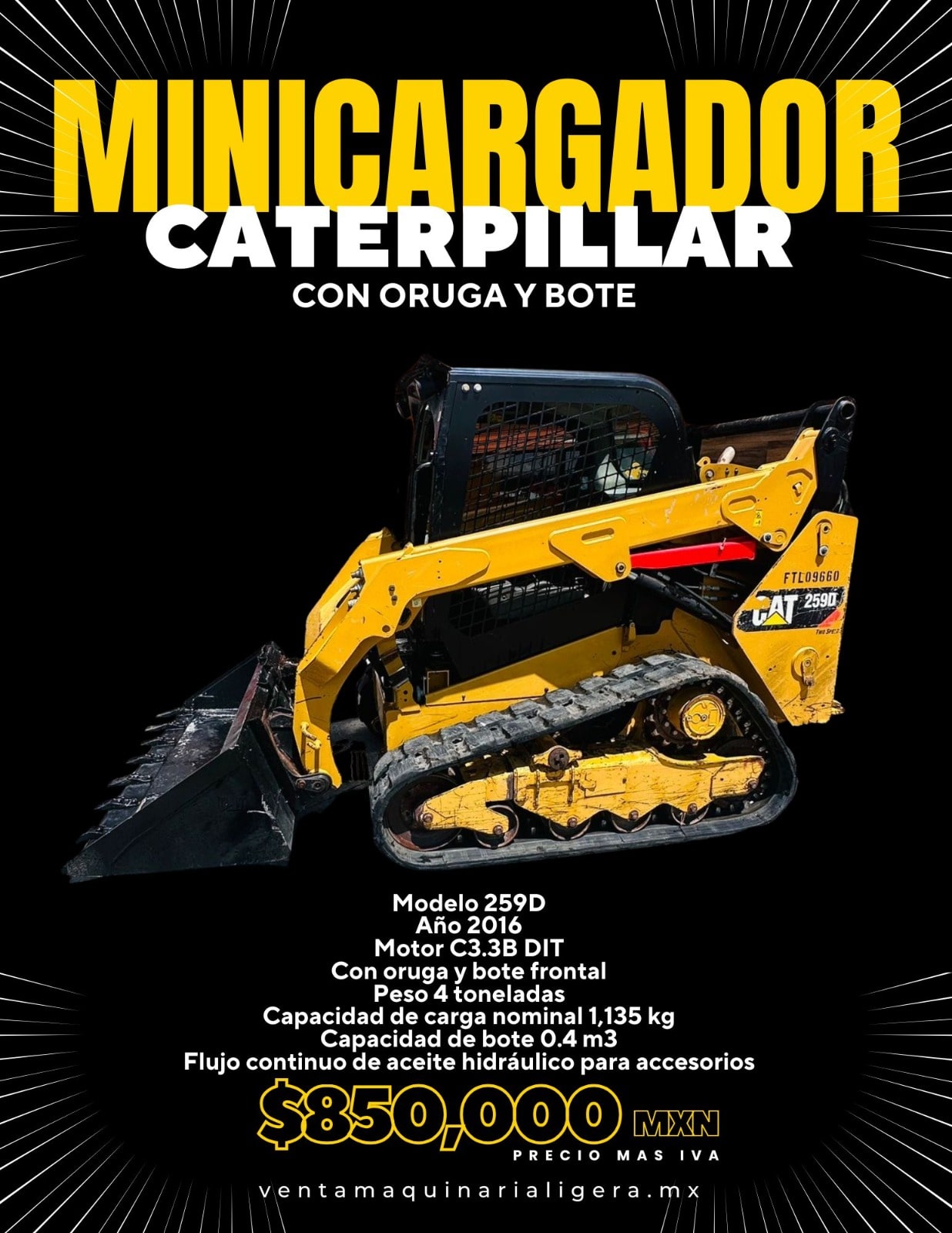 Venta de Minicargador Caterpillar con Oruga y Bote