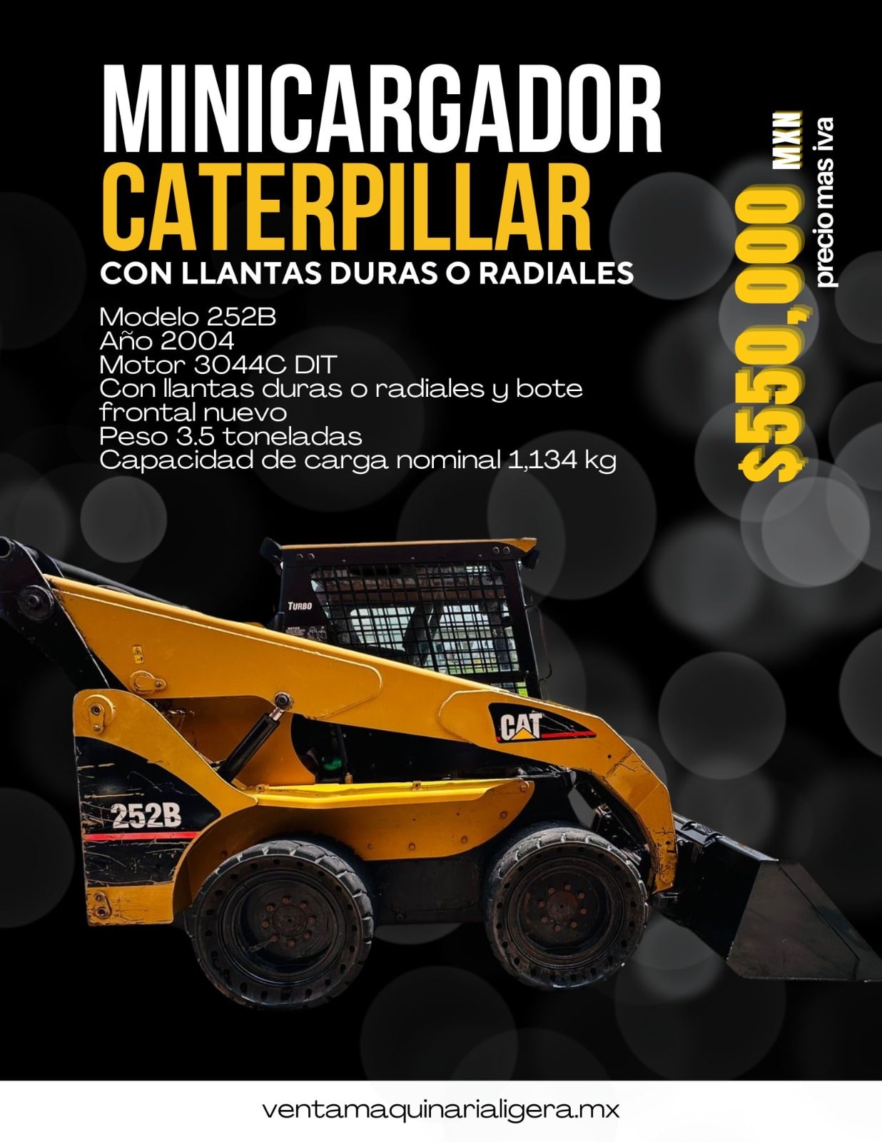 Mini cargador caterpillar con llantas duras o radiales